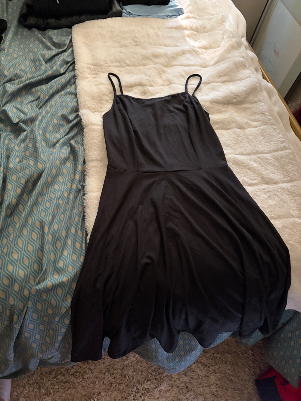 Scala Black Midi Slip Dress with Spaghetti Straps
